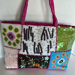 Beaded & Embroidered - Front & Back - Small Zip Top Tote